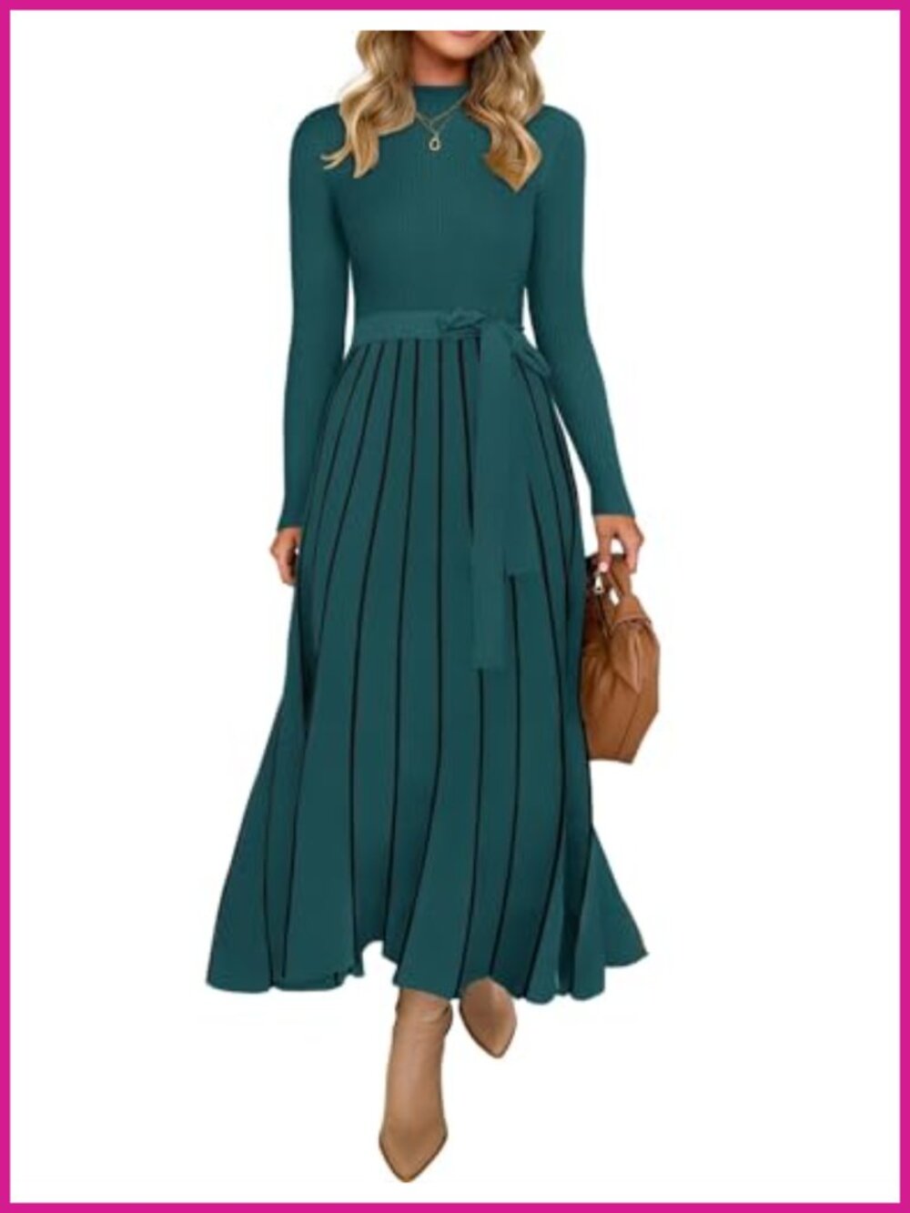 Sweater Dress Women Long Sleeve Turtleneck Maxi A-Line Casual Knit